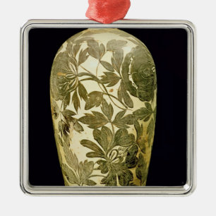 Ornamento De Metal Vaso de Mei P'ing com uma decoração floral preta