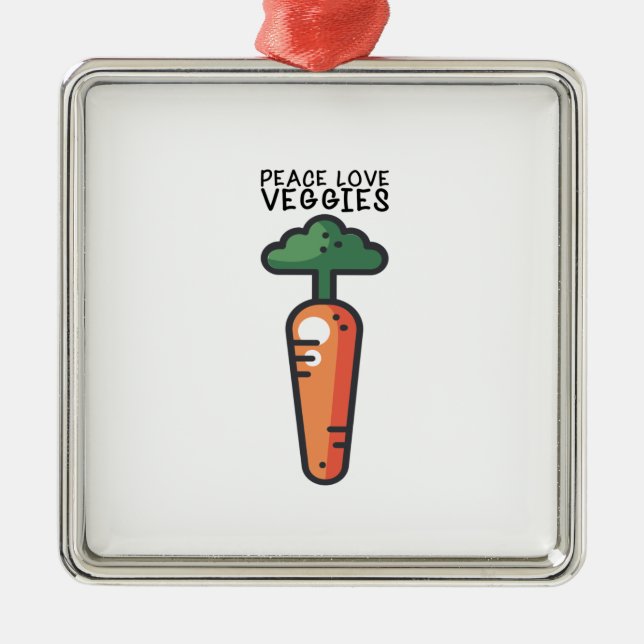 Ornamento De Metal Vegan - Veggies do Amor pela Paz (Frente)