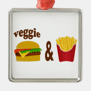 Ornamento De Metal Veggie Burger e Fries