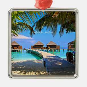 Ornamento De Metal Veligandu, cena tropical das Maldivas,