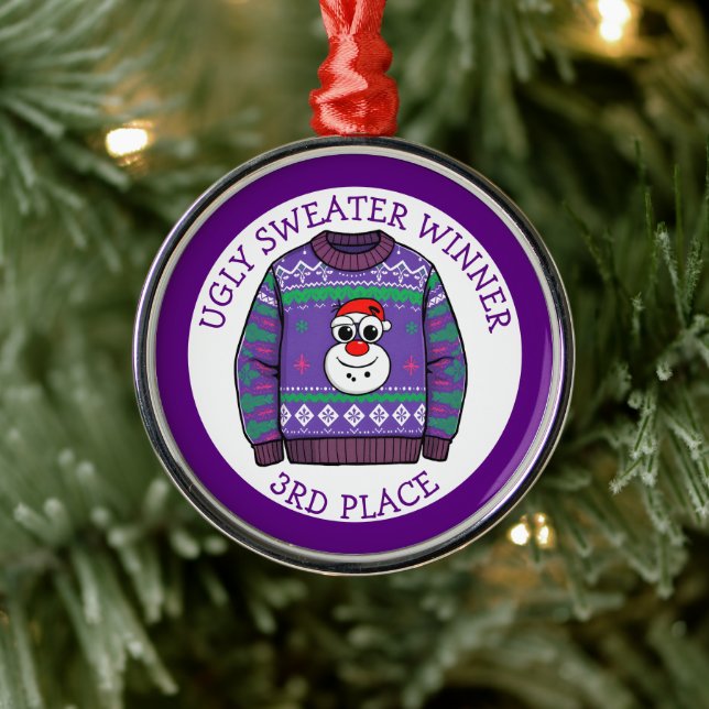 Ornamento De Metal Vencedor do Terceiro Lugar de Suéter Feio de Natal (Árvore)