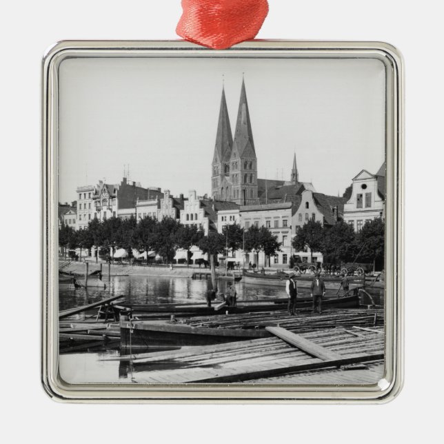 Ornamento De Metal Vendendo a madeira no rio Trave, Lubeque, c.1910 (Frente)