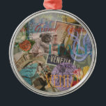 Ornamento De Metal Veneza Itália Viagem Vintage Arte Colorida Bonito<br><div class="desc">Esta colagem veneziana vintage é sobre visitar a bela cidade de Veneza. A nossa colagem veneziana incorpora pedaços de papel antigos de belas imagens - um casal apaixonado, o leão de Veneza, o Grande Canal, os barcos Gondola, a Ponte do Rialto, a paisagem da cidade de Veneza, e por um...</div>