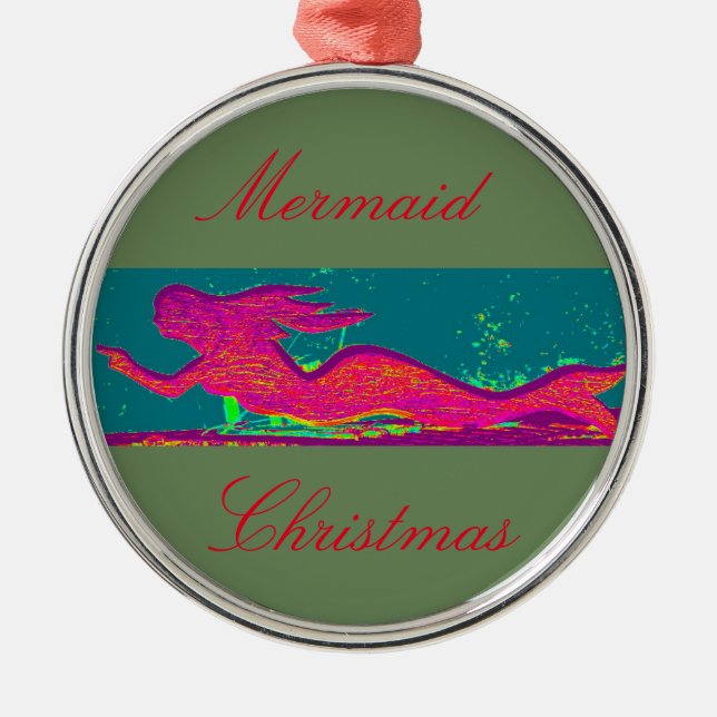 Ornamento De Metal verde de natal da sereia (Frente)