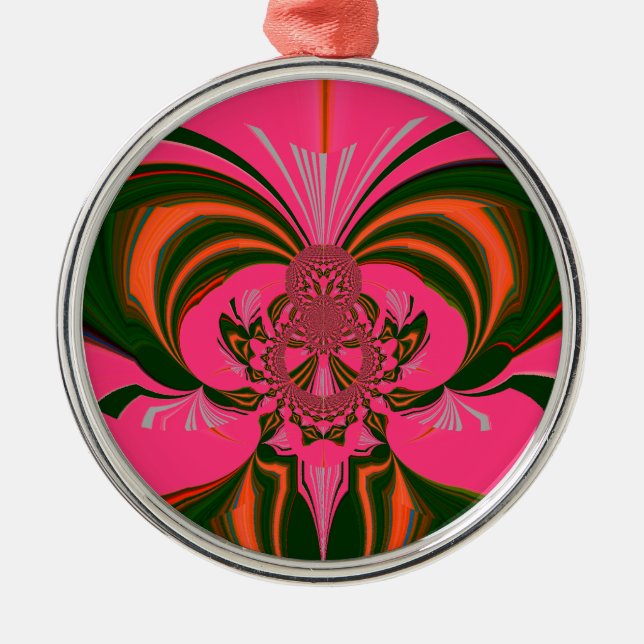 Ornamento De Metal Verde-Ouro Vermelho Rosa-Quente (Frente)