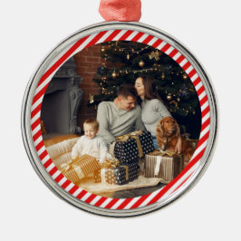 Ornamento De Metal Vermelho e Branco modernos listrados