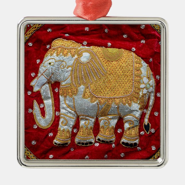 Ornamento De Metal Vermelho Embellished e ouro do elefante indiano (Frente)