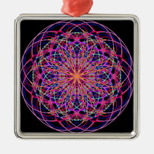 Ornamento De Metal Vermelho rosa Negro Caleidoscópio Mandala Art