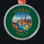 Ornamento De Metal Verona Itália - Círculo Retroalterado<br><div class="desc">Viagem de vetor retrô de Verona. Verona é uma cidade situada na região de Veneto,  na Itália norte,  com uma antiga cidade medieval construída entre o rio Adige. É famoso por ser o cenário do "Romeu e Julieta" de Shakespeare.</div>