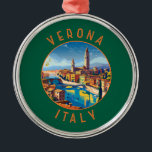 Ornamento De Metal Verona Itália - Círculo Retroalterado<br><div class="desc">Viagem de vetor retrô de Verona. Verona é uma cidade situada na região de Veneto,  na Itália norte,  com uma antiga cidade medieval construída entre o rio Adige. É famoso por ser o cenário do "Romeu e Julieta" de Shakespeare.</div>