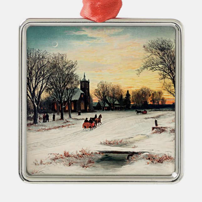 Ornamento De Metal Véspera de Natal, 1889, pintura de colheita, (Frente)