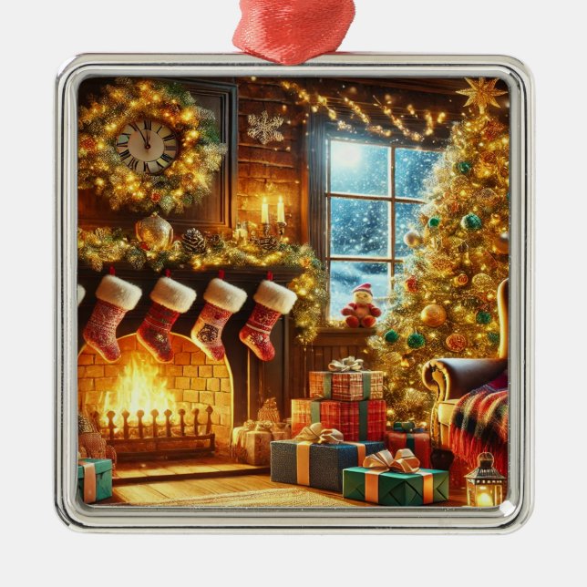 Ornamento De Metal Véspera de Natal Aconchegante (Frente)