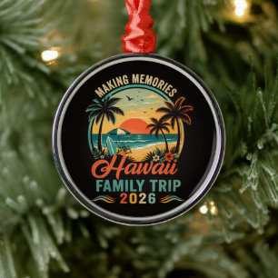 Ornamento De Metal Viagem Familiar ao Havaí Pôr do Sol Tropical 2026