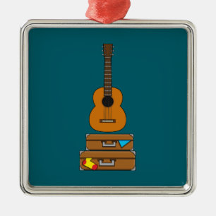 Ornamento De Metal Viagem Feliz com Bagagem e Guitarra