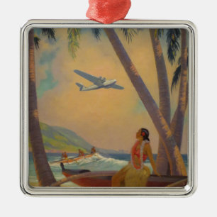 Ornamento De Metal Viagem havaiano do vintage - dançarino da menina