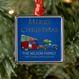 Ornamento De Metal Viagem Vintage de Natal Azul