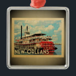 Ornamento De Metal Viagens vintage Orleans Louisiana<br><div class="desc">Um ornamento legal de Nova Orleans,  com um barco fluvial.</div>