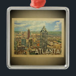 Ornamento De Metal Viagens vintage Ornament de Atlanta Georgia<br><div class="desc">Um ornamento legal no estilo Vintage Atlanta,  que apresenta a linha do horizonte da cidade com arranha-céus e céu azul.</div>