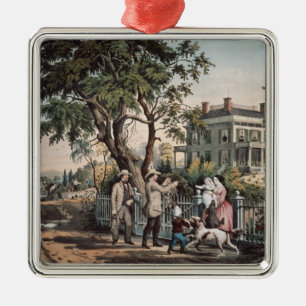 Ornamento De Metal Vida no campo americana - tarde de outubro, 1855