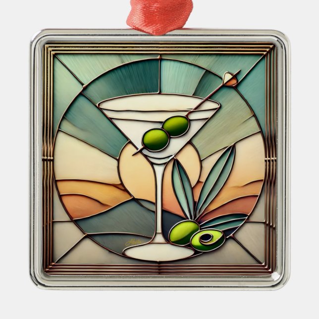 Ornamento De Metal Vidro De meio século 2 Olive Martini (Frente)