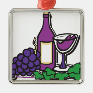 Ornamento De Metal Vinho Vermelho e Uvas Púrpuras