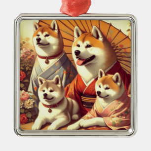 Ornamento De Metal Vintage Akita Dog Painting