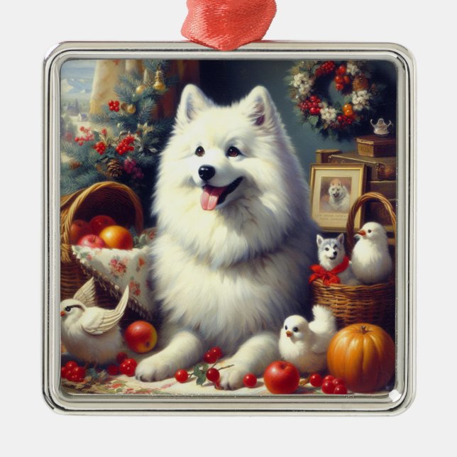 Ornamento De Metal Vintage American Eskimo Painting (Frente)