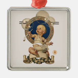 Ornamento De Metal Vintage Baby Bubbles por J.C. Leyendecker Nursery