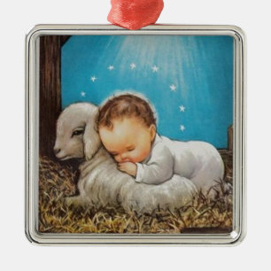 Ornamento De Metal Vintage Bebê Dormindo Com Uma Lâmpada
