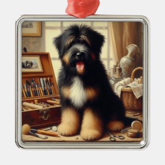Ornamento De Metal Vintage Briard Dog Painting