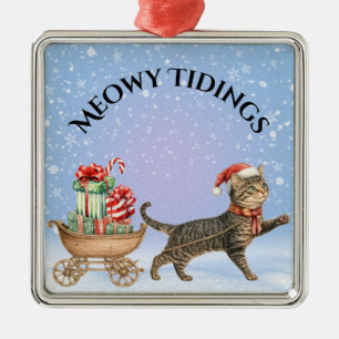 Ornamento De Metal Vintage Cat-"Meowy Tidings", Vagão de Pulso