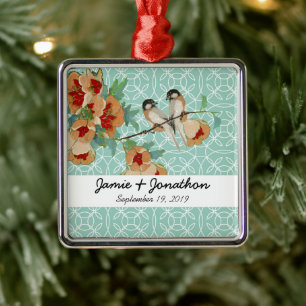 Ornamento De Metal Vintage Cherry Blossom Love Bird Peach