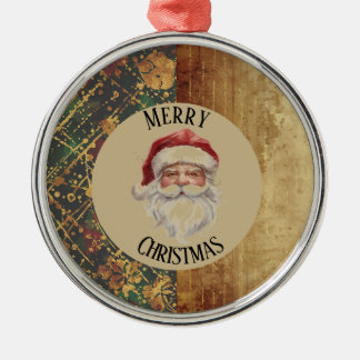 Ornamento De Metal Vintage, Christmas, Santa Claus, Red Gold Green