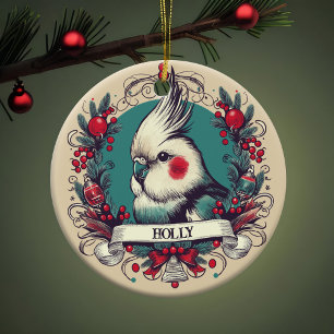 Ornamento De Metal Vintage Cockatiel Retrato de Pássaro Feriado de Na