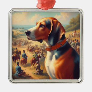 Ornamento De Metal Vintage Coonhound Dog Painting