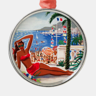 Ornamento De Metal Vintage Cote D'Azur Beach Girl