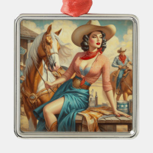 Ornamento De Metal Vintage Cowgirl