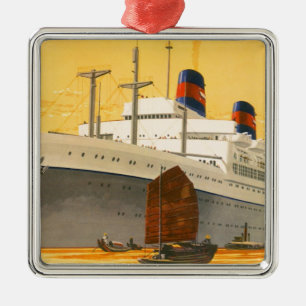Ornamento De Metal Vintage Cruise Ship to Orient with Junks Boats
