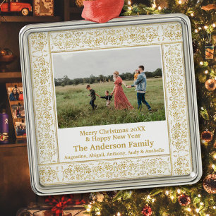 Ornamento De Metal Vintage Dourada Foto com Frame Floral