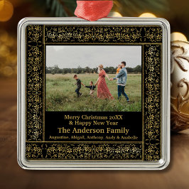 Ornamento De Metal Vintage Dourada Foto de Quadro Floral Feliz Natal