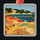 Ornamento De Metal Vintage French Riviera Beach<br><div class="desc">Vintage — Pintura de Anúncio de Turismo Francesa</div>