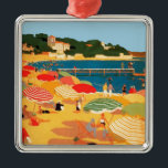 Ornamento De Metal Vintage French Riviera Beach<br><div class="desc">Vintage — Pintura de Anúncio de Turismo Francesa</div>
