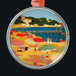 Ornamento De Metal Vintage French Riviera Beach<br><div class="desc">Vintage — Pintura de Anúncio de Turismo Francesa</div>