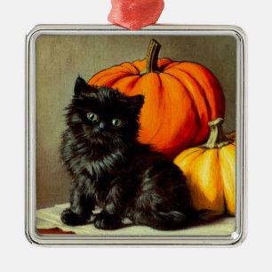 Ornamento De Metal Vintage Halloween Black Cat e Pumpkins