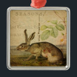 Ornamento De Metal Vintage Hare Animal Illustration Floral Collage<br><div class="desc">Colagem de aparência antiga baseada em uma Carte Postale francesa de uma lebre e flores em um fundo vintage.</div>