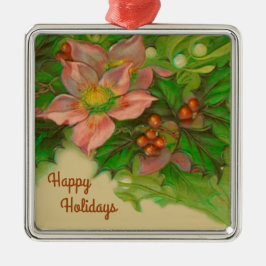 Ornamento De Metal Vintage Holiday Floral, Mistletoe Holly