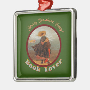 Ornamento De Metal Vintage Image Girl Com Livros/Enfeites de natal