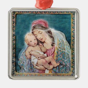 Ornamento De Metal Vintage Madonna e Child - Mary e Baby Jesus