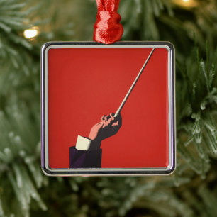 Ornamento De Metal Vintage Music, Mão do Condutor Segurando um Baton