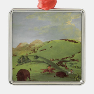 Ornamento De Metal Vintage Native Americans, Buffalo Chase by Catlin